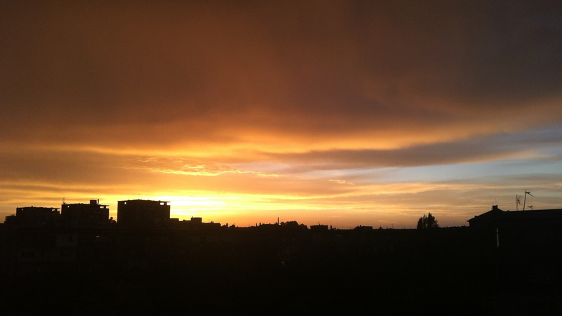 clouds, city, sunset, orange, bulgaria, 1080P, plovdiv