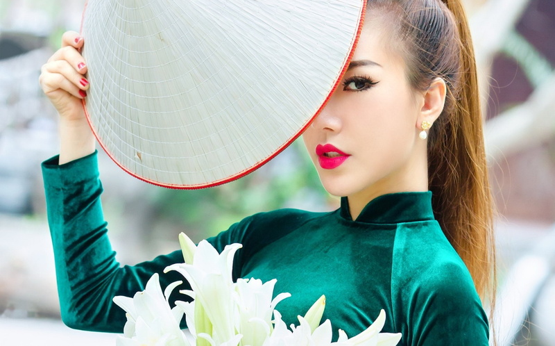 Asian Conical Hat, Woman, Women, Depth Of Field, Asian, Girl, Model, 1080P, Lipstick