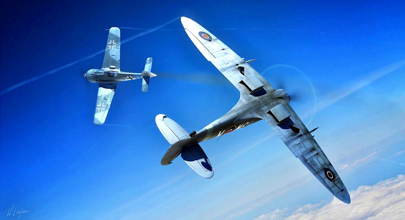 piston fighter, The second World war, Spitfire Mk.IX, 2K, Dogfight, Fw-190A-8
