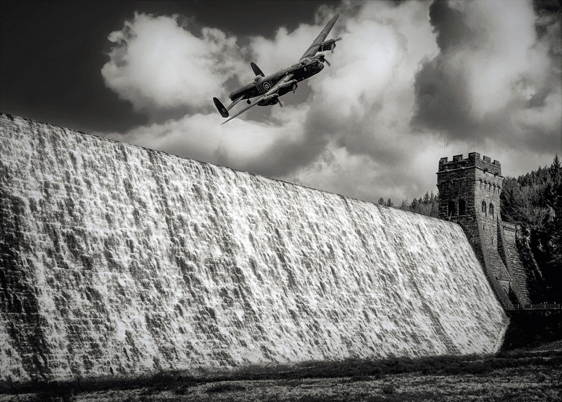 buster, bomber, british, ww2, built structure, nature, aircraft, day, outdoors, 2K, flying, the past, mountain, sky, britain, cloud - sky, history, wall