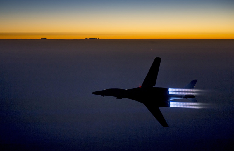 air force, Bomber, jet fighter, B-1 Lancer, US Air Force, sunrise, 4K, sunset, aircraft