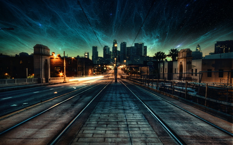 nebula, the way forward, sky, steel, building exterior, outdoors, photo manipulation, architecture, track, trail, rail transportation, building, office building exterior