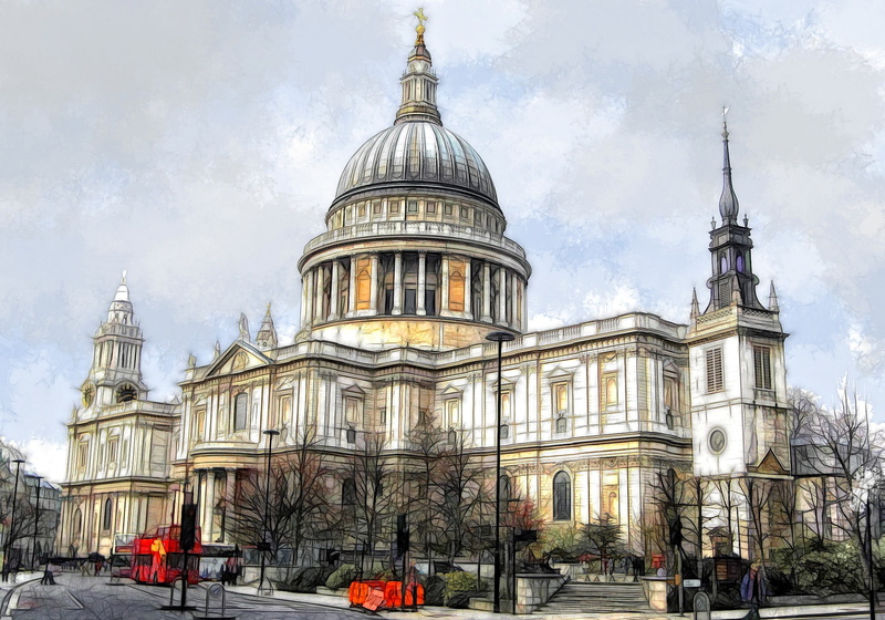 England, 1080P, St. Pauls Cathedral, the city, London, figure, paint