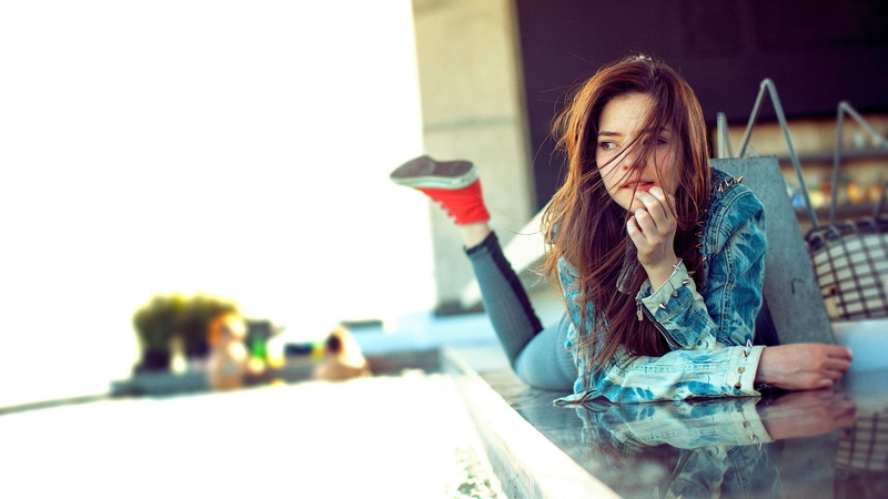 1080P, women, legs up, Converse, Russian women, jean jacket, model