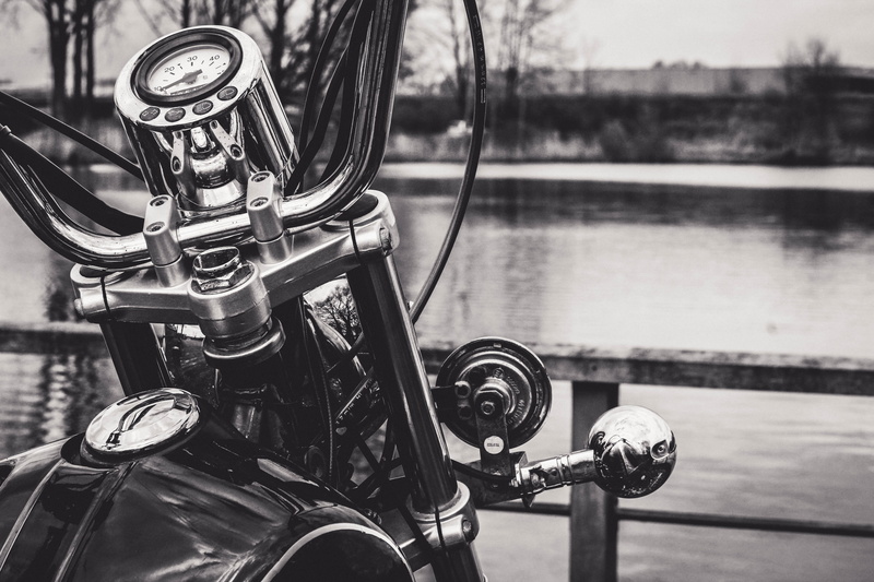 black and white, travel, bike, vintage, explore, steringwheel, land vehicle, close-up, high angle view, closeup, stationary, transportation, water, city
