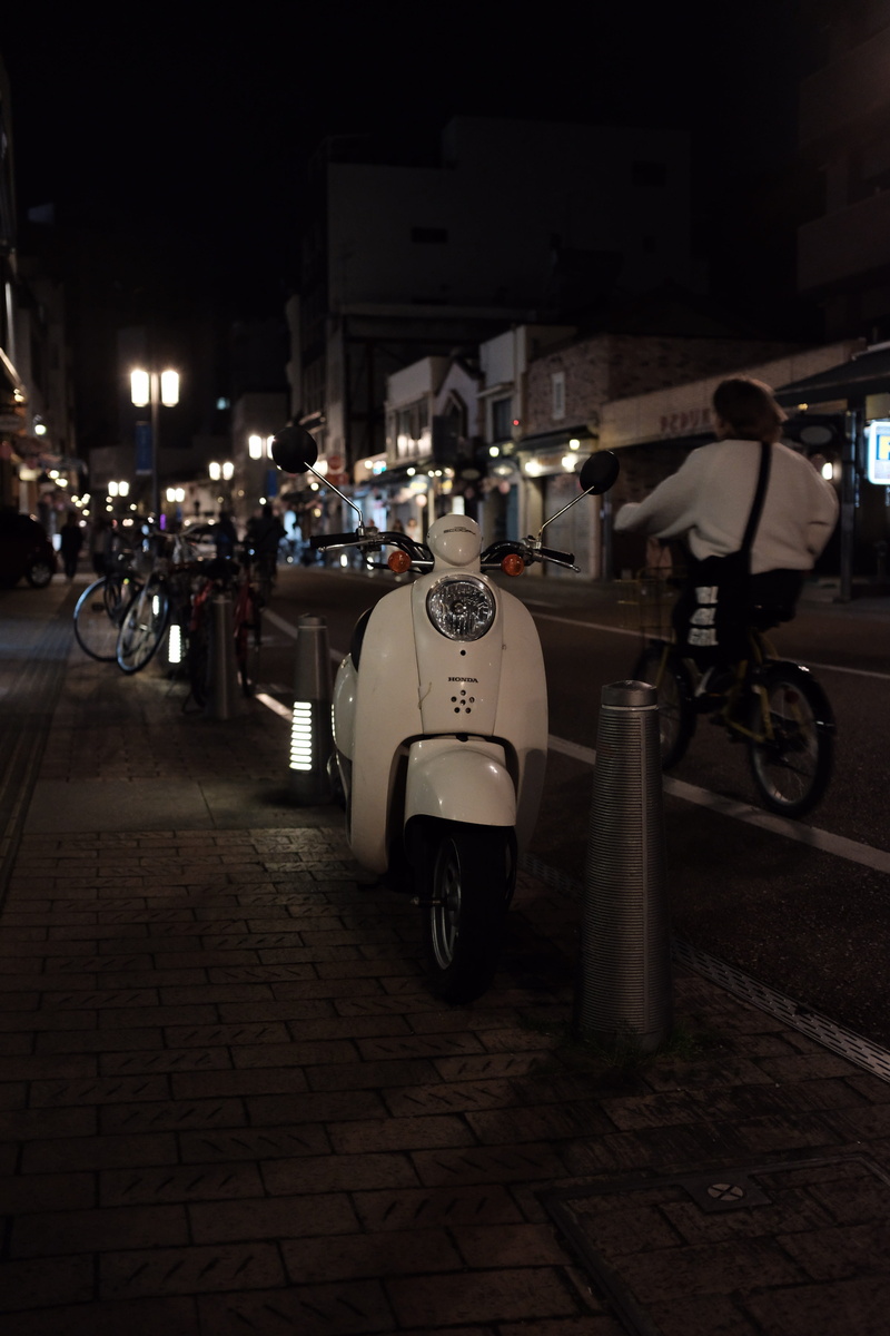 city life, ride, japan, vespa, motorcycle, illuminated, building exterior, mode of transportation, incidental people, city, road, riding, streetloghts