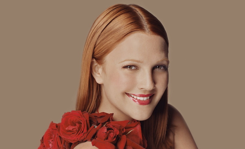 women, Drew Barrymore, rose, looking at camera, Drew, young women, young adult, beauty, roses, positive emotion, shoulder, flower, portrait, emotion, hair