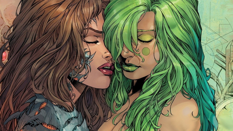 Witchblade, artwork, closed eyes, drawing, 1080P, women, green hair