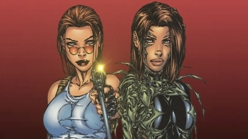 Witchblade, colored background, two people, couple - relationship, fashion, 1080P, people, lifestyles, young women, beautiful woman, leisure activity