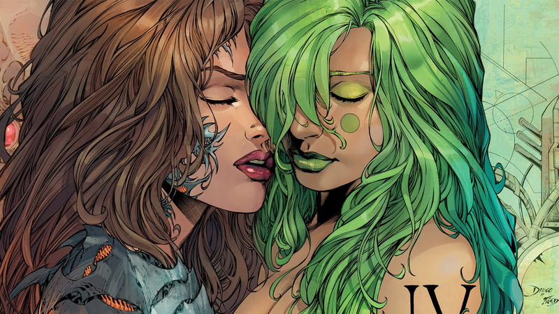 1080P, hd, green, witchblade, brown, hair, womens, illustrations, long, cartoon/comic