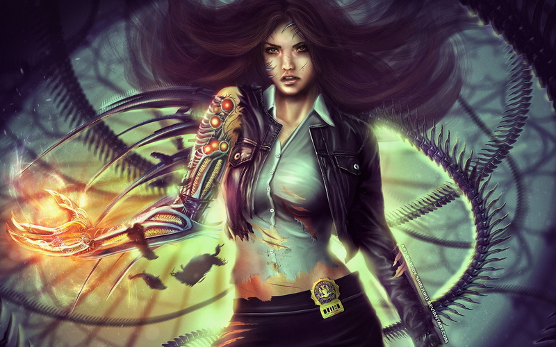 woman, hd, girls, arms, illustration, fantasy, 1080P, pezzini, witchblade, monster, sara