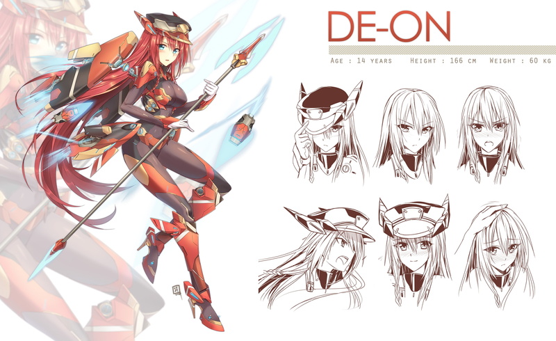 bodysuit, hat, layer, coffee-straw-luzi, weapon, hair, zoom, mechagirl, red, eyes, skintight, signed, long, 2K, aqua, spear, original, blush