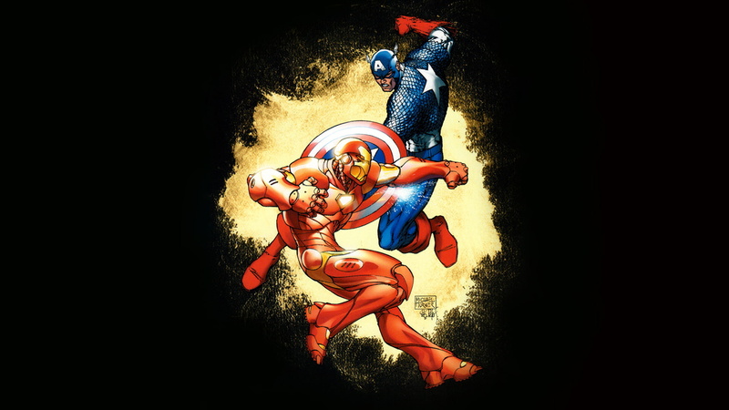 nature, Iron Man, day, copy space, men, young adult, 1080P, full length, Marvel Comics, black background, Michael Turner, people, Captain America, representation