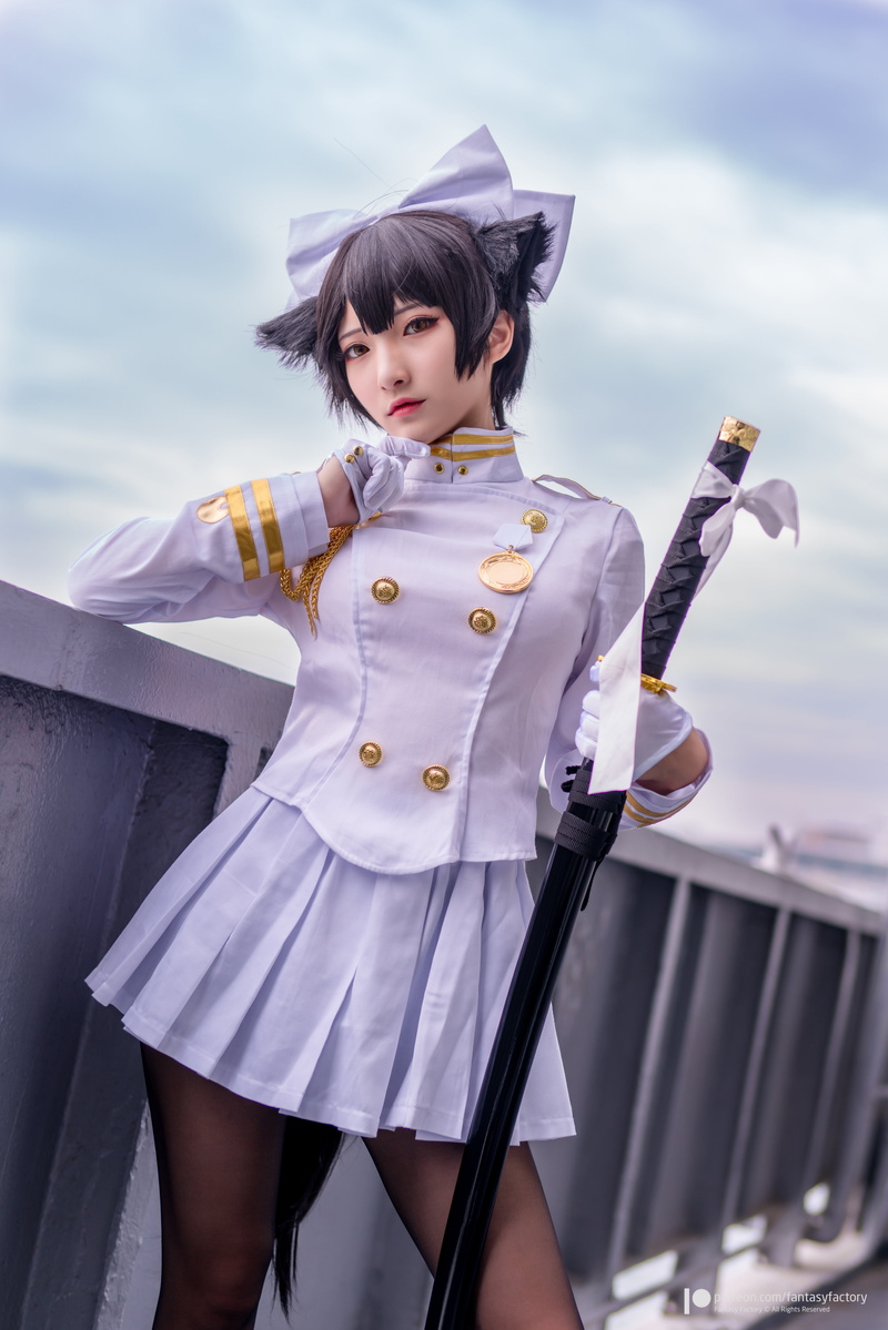 model, black hair, weapon, pantyhose, Fantasy Factory, vertical, outdoors, tights, Azur Lane, Military Uniform, 5K, white clothing, Asian, women, women outdoors