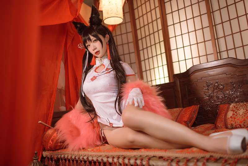 women, Sakura FF, Asian, model, video game girls, 5K, dress, cosplay, animal ears, Cheongsam, Atago (Azur Lane), women indoors, fantasy girl, video games