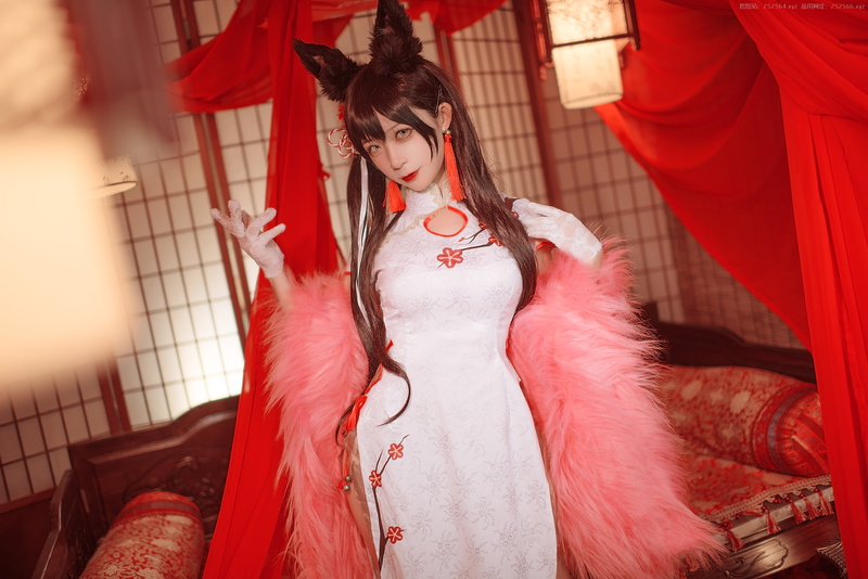 women, Atago (Azur Lane), dress, Cheongsam, animal ears, Asian, Azur Lane, model, Sakura FF, women indoors, indoors, video game girls, cosplay, 5K, fantasy girl