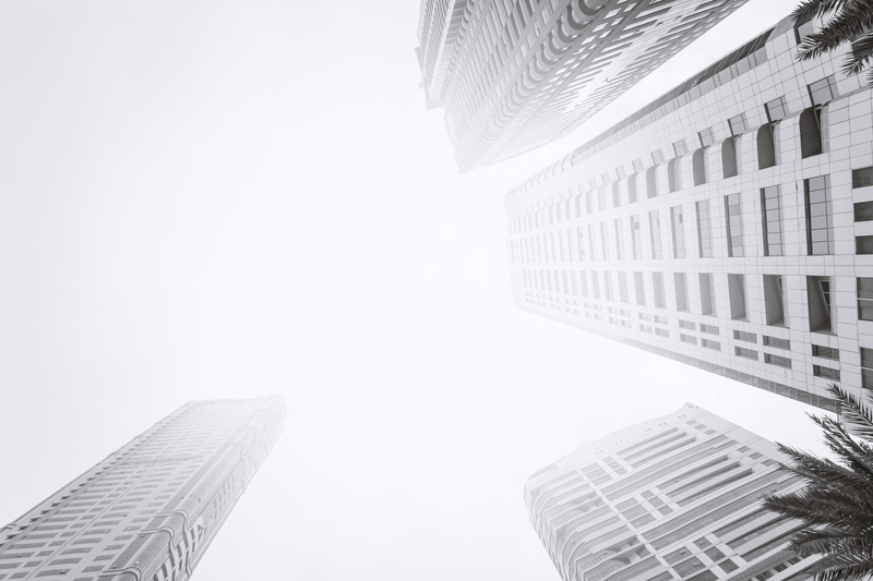 district, architecture, tall - high, city, copy space, directly below, black, office building exterior, day, sky, 4K, white, view, nature, office, no people