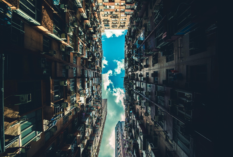 bottom view, architecture, sunlight, street, brown, city, low angle view, manhattan - New York City, domestic room, alley, crowded, urban Scene, no People