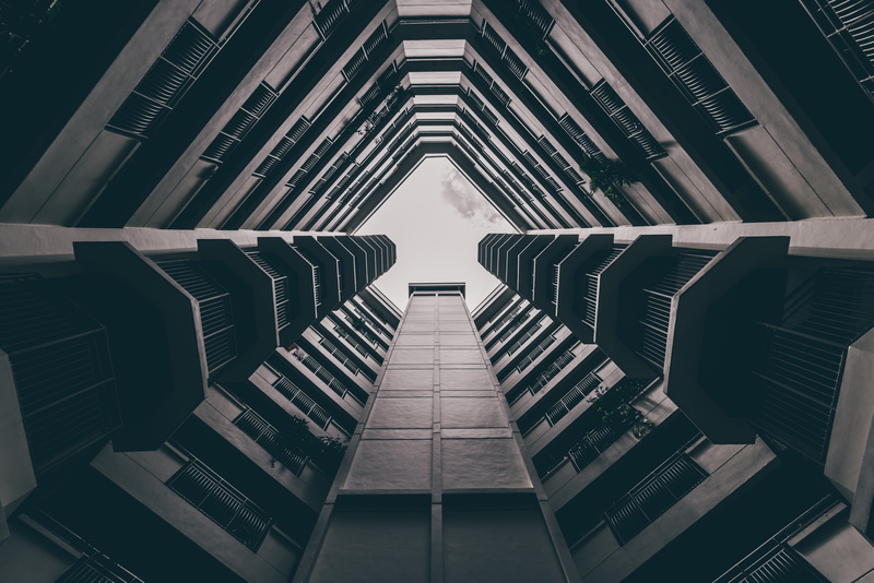 in a row, day, architecture, concrete, diminishing Perspective, tall - high, low angle view, gray, nature, skyscraper, building Exterior, business, design