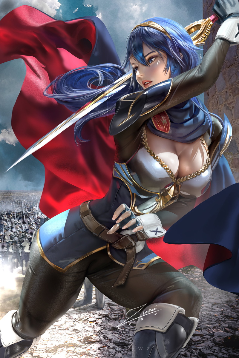 fantasy girl, Lucina, artwork, 2K, drawing, fantasy art, portrait display, long hair, Zumi, fan art, women, Fire Emblem, sword, vertical, digital art