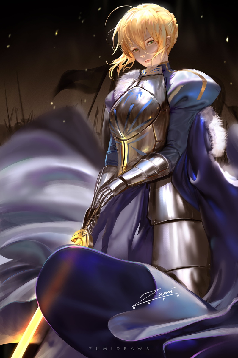 zumidraws, Zumi, illustration, cape, anime, girls with swords, 2K, vertical, drawing, blonde, looking at viewer, portrait display, arm warmers, fan art