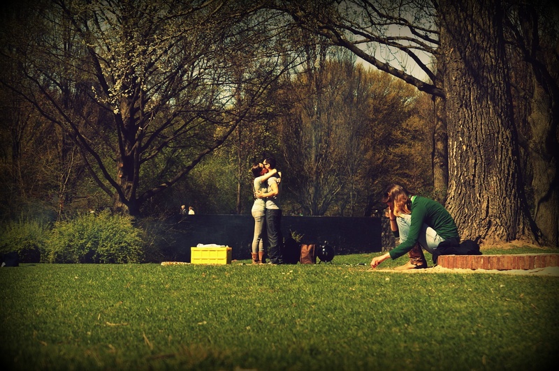 adult, breaking, dating, young women, another, romance, men, unhappy, sad, girlfriend, women, woman, day, casual clothing, love, grass, sitting, couple