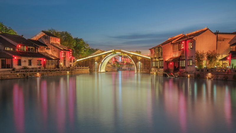 1080P, Qingming Bridge, bridge, Wuxi, lights, China, home