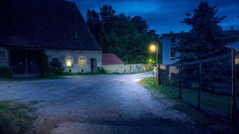 tree, street, atmosphere, illuminated, city, lantern, night, white, nature, alley, dusk, light, abendstimmung, plant, fence, lighting equipment, house