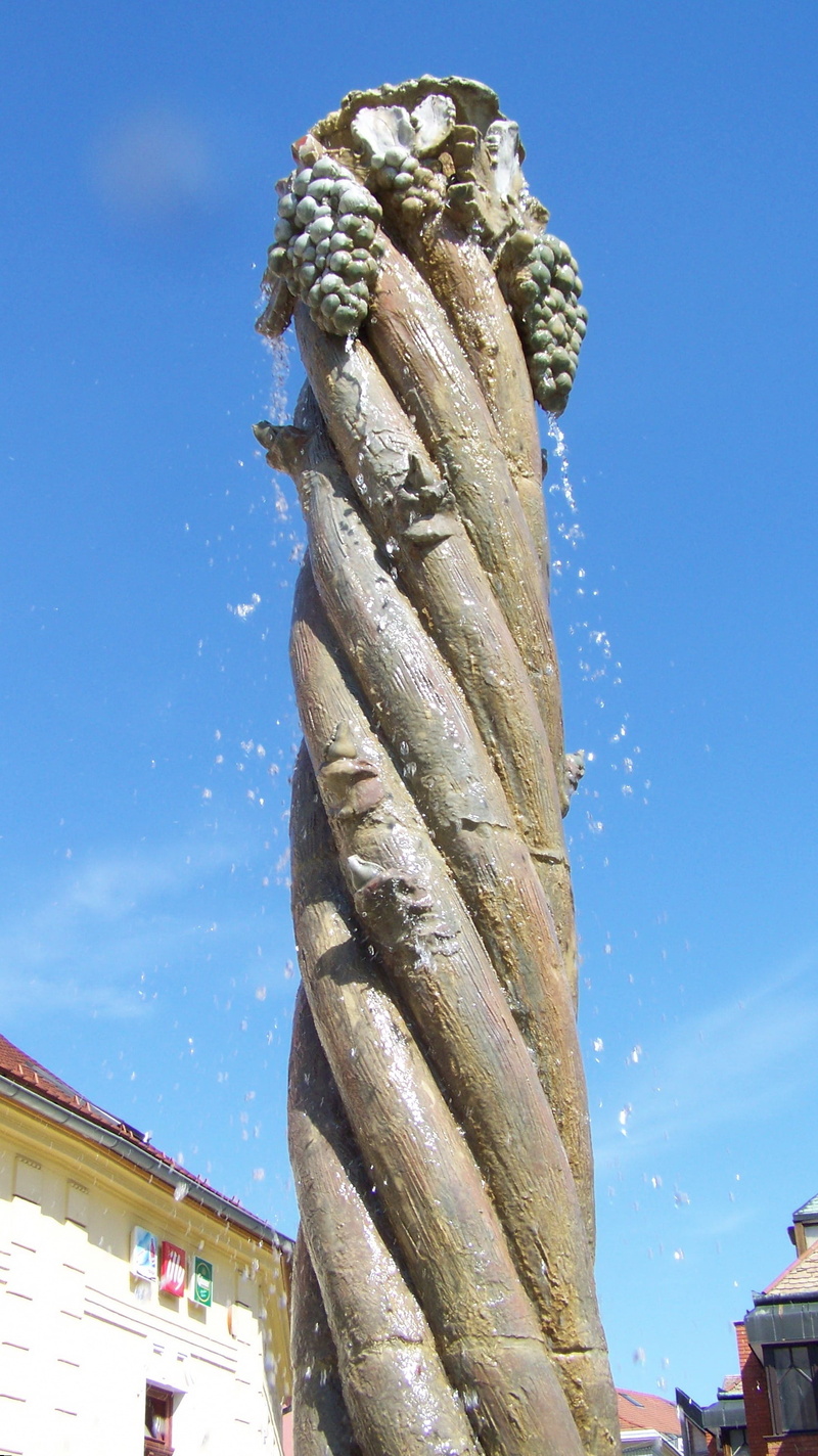 architecture, city, sky, fountain, clear sky, lemon street, ruined, day, sunlight, old, tall - high, building, building exterior, architectural column