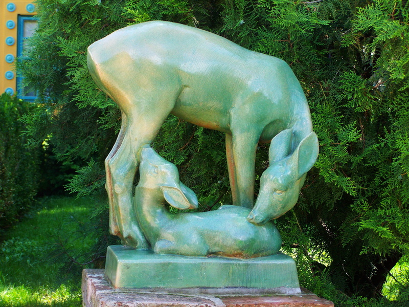 sculpture, nature, art and craft, Works, Zsolnay, Fawn, 2K, no people, zsolnay works, park - man made space, architecture And Buildings, deer-fawn, park