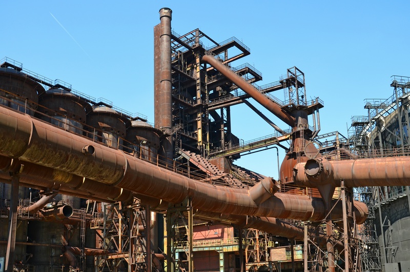 the production of iron, industry, industrial equipment, pollution, oil Industry, built structure, low angle view, factory, brown, huť, iron ore, metal