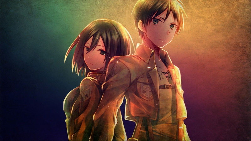emotion, anime boys, 1080P, females, studio shot, Eren Jeager, colored background, positive emotion, indoors, males, anime, waist up, child, women, offspring
