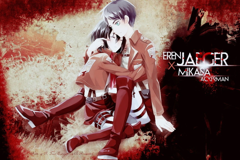 480P, Shingeki no Kyojin, Eren Jeager, anime, Mikasa Ackerman, anime girls