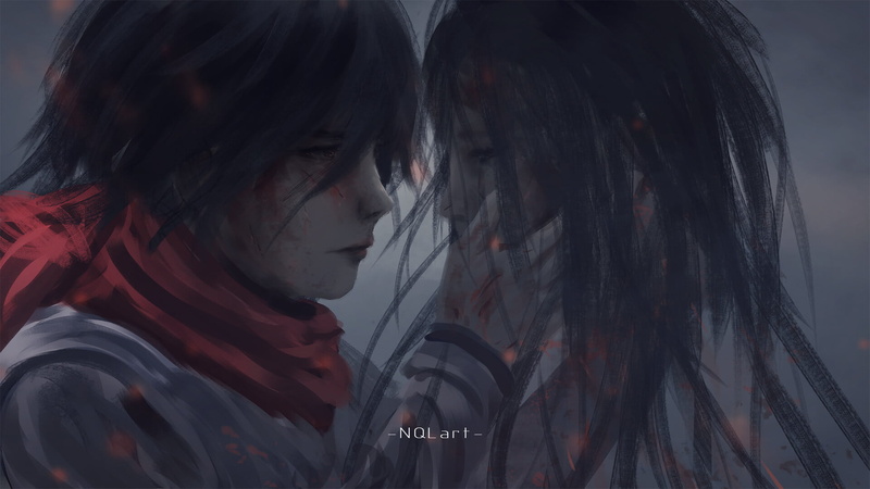 1080P, Shingeki no Kyojin, Eren Jeager, NQLart, Mikasa Ackerman