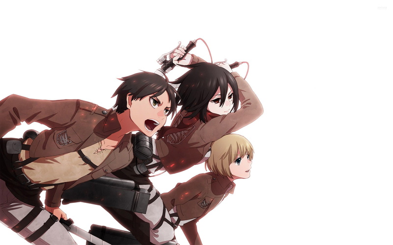 anime girls, Armin Arlert, people, Shingeki no Kyojin, young adult, studio shot, leisure activity, looking at camera, sky, Eren Jeager, copy space, 2K