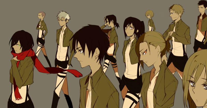 Reiner Braun, Armin Arlert, Jean Kirstein, Historia Reiss, Ymir (Attack on Titan), Eren Yeager, Bertholdt Hoover, Connie Springer, Sasha Blouse, Mikasa Ackerman