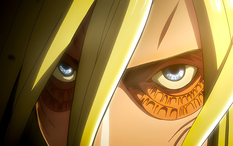metal, Anime, yellow, no people, Annie Leonhart, 1080P, hanging, lighting equipment, Attack On Titan, architectural column, day, modern, shape, Shingeki No Kyojin