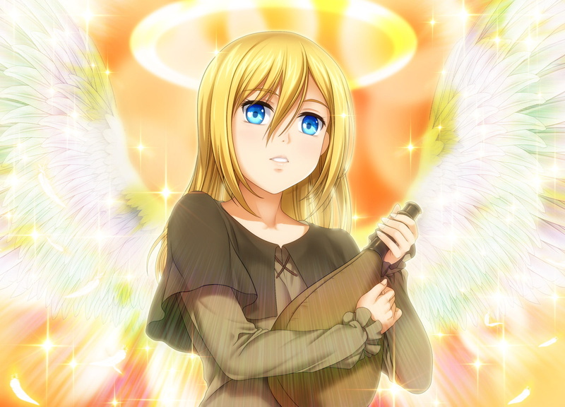 kyojin, halo, 720P, hair, blonde, wings, blue, moonknives, christa, shingeki, renz, eyes