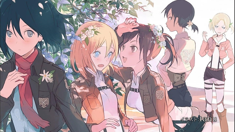 female likeness, Ymir, Mikasa Ackerman, multi colored, characters, casual clothing, adult, people, arts culture and entertainment, young adult, illustration