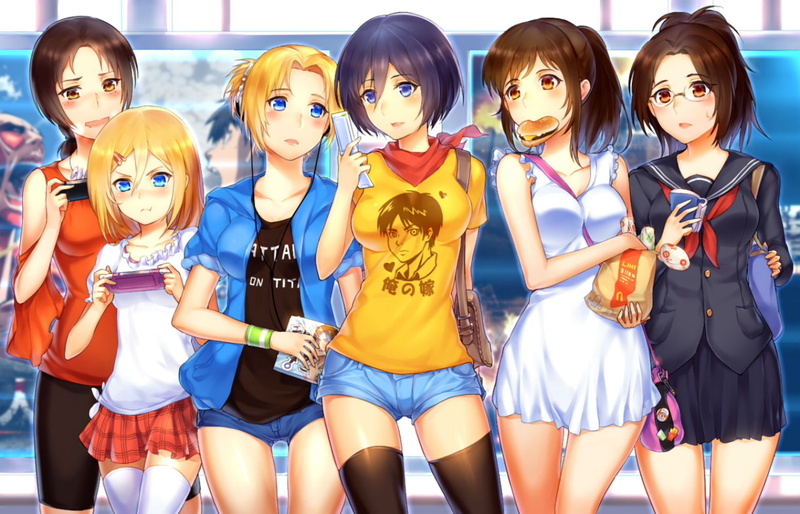 bike, renz, seifuku, game, thighhighs, ackerman, suika01, browse, shingeki, kyojin, console, phone, sasha, annie, christa, zoe, mikasa, 720P, hanji, headphones