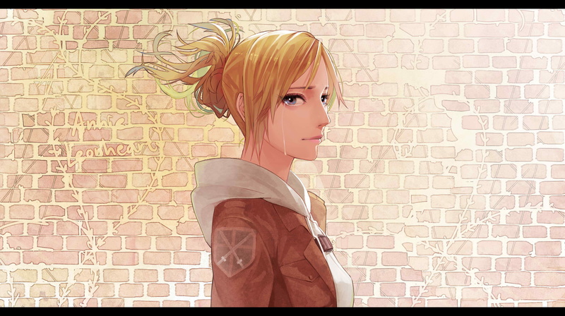 young adult, yellow, brick, wall, teenager, face, brick wall, real people, child, standing, anime girls, hair, bricks, Leonheart Annie, portrait, wall - building feature