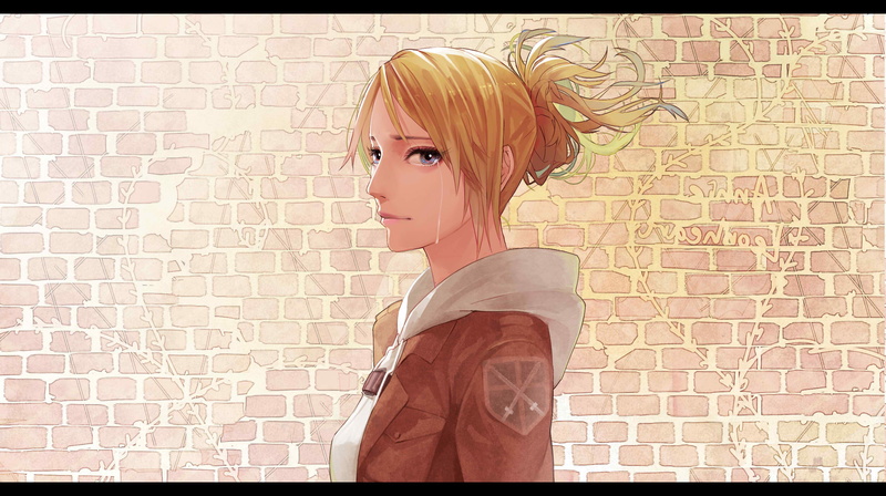 waist up, adult, brick, Anime Girls, Leonheart Annie, young women, hairstyle, 1080P, wall, women, standing, fashion, wall - building feature, blond hair