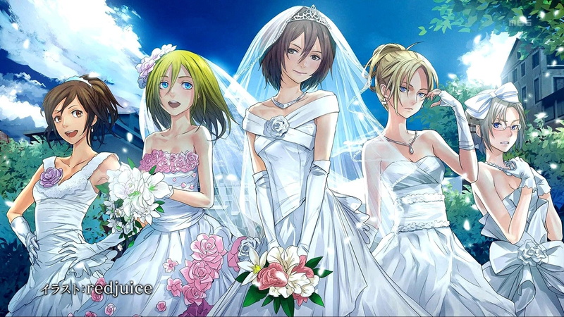 Rico Brzenska, wedding dress, Mikasa Ackerman, 1080P, Historia Reiss, Shingeki no Kyojin, Blouse Sasha, Redjuice, Annie Leonhart, Hange Zoe, anime, Krista