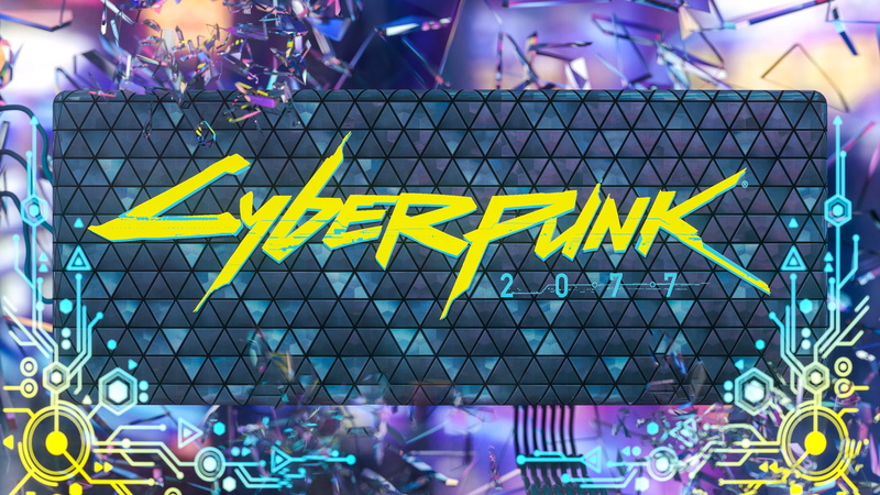 CGI, cyberpunk, tile, retro theme, smoke background, logo, neon, render, 2K, Cyberpunk 2077, logotype, purple background, Retro style, abstract, 3D Abstract