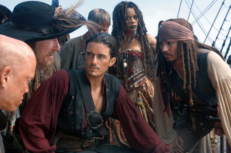 Jack Sparrow, Will Turner, Tia Dalma, Orlando Bloom, Naomie Harris, Pirates Of The Caribbean, Pirates Of The Caribbean: At Worlds End, Geoffrey Rush, Johnny Depp