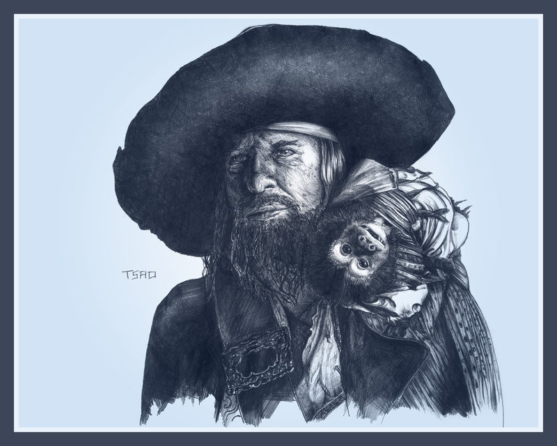 digital composite, nature, Hector Barbossa, architecture, indoors, clothing, female likeness, 1080P, representation, male likeness, headshot, transfer print