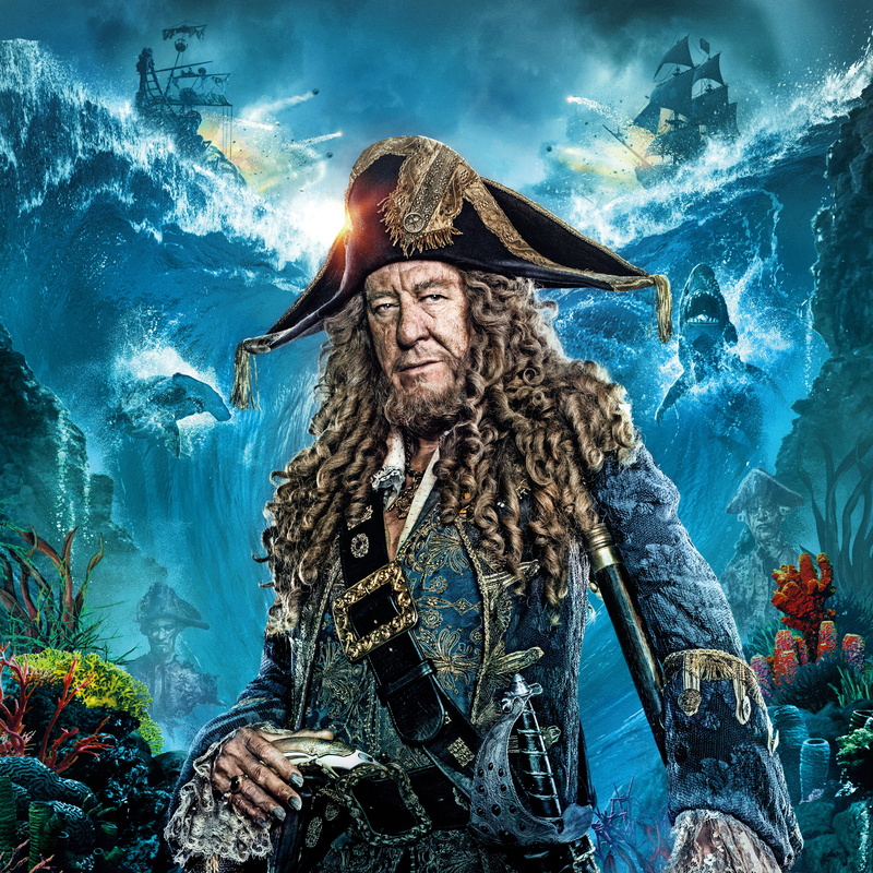 4K, background, corals, Barbossa, wave, Pirates of the Caribbean: Dead Men Tell No Tales, Geoffrey Rush, fantasy, Dead men tell no tales, Pirates of the Caribbean