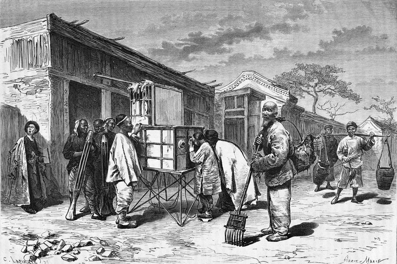4K, Adrien Emmanuel Marie, the Chinese, A Diorama On A Road In Beijing, black and white, Traditional puppet theatre of the East