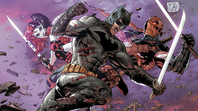 Batman, 1080P, slade wilson, comic art, Harley Quinn