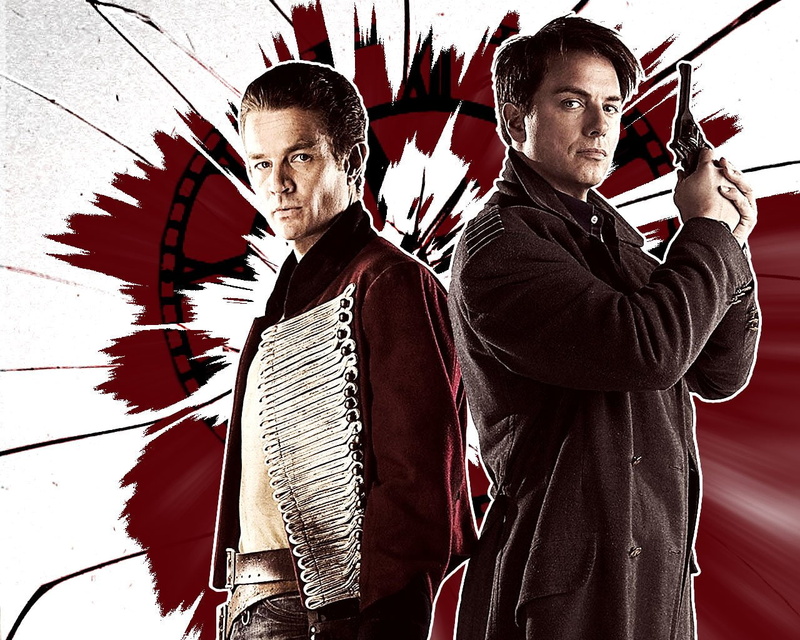 mid adult, standing, adult, weapon, holding, TV Show, portrait, males, 720P, waist up, clothing, gun, people, red, Torchwood, young adult, men, young men